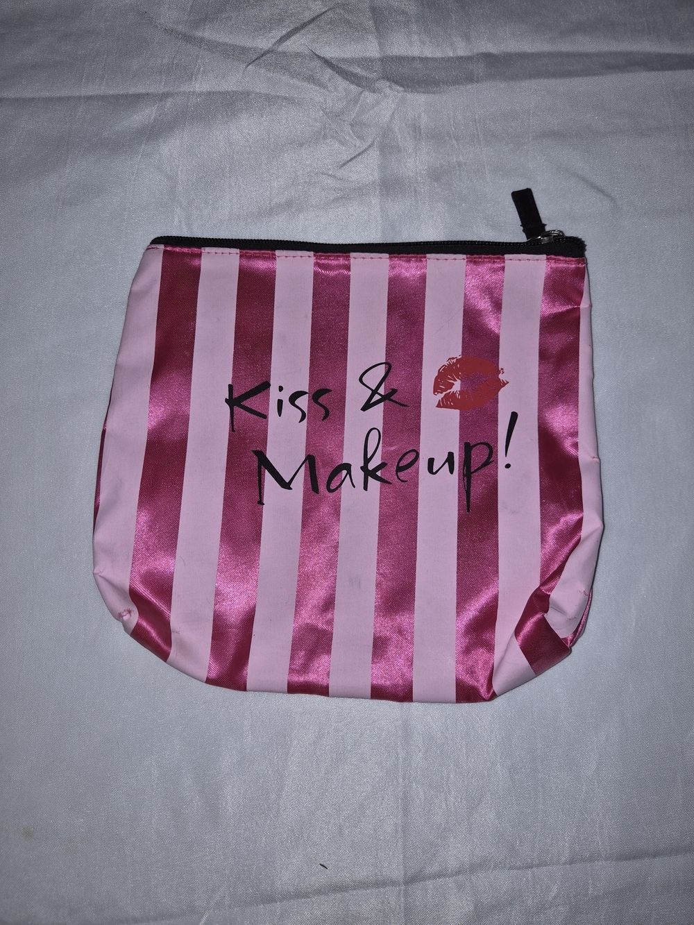 Kiss & Makeup! Pink Striped Makeup Bag